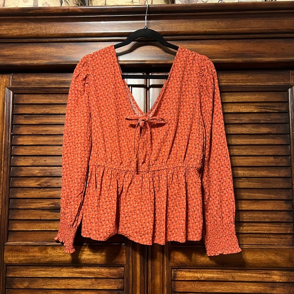 Madewell Tie-Back Peplum Long Sleeve Cropped Ditzy Floral Blouse Women’s Sz Med - Picture 3 of 10